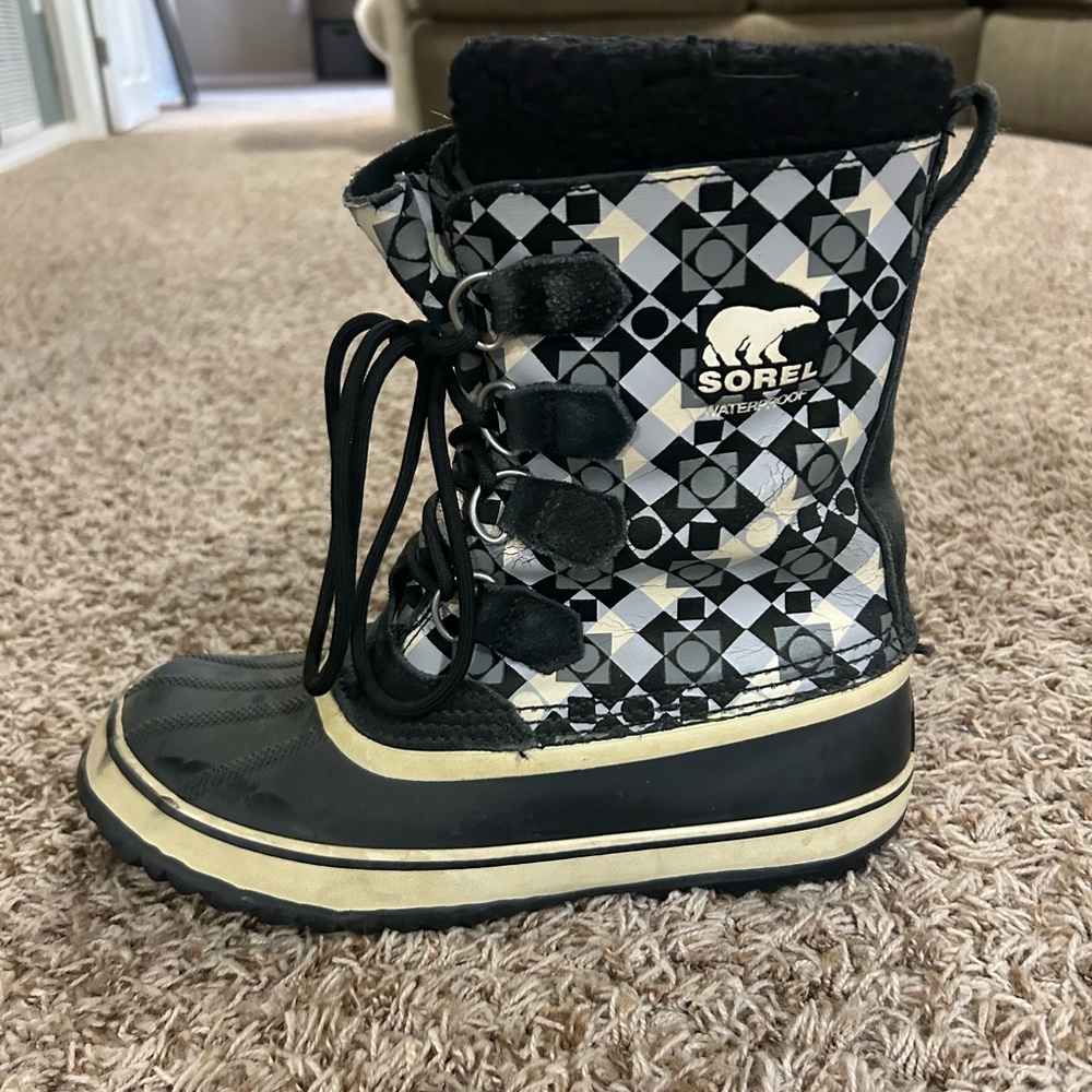 Sorel Black & Cream Patterned Waterproof Snow Boot